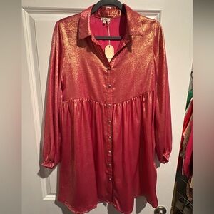 JODIFL Shimmering Pink Long Sleeve Dress